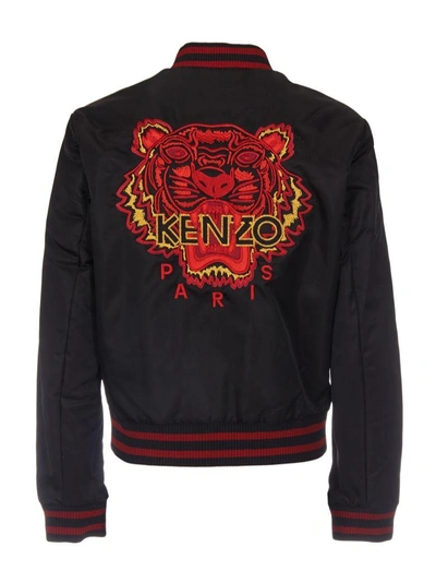 Shop Kenzo Zipped Tiger Bomber In Nero