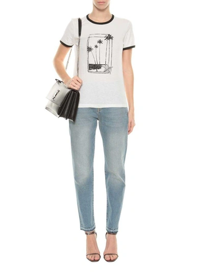 Shop Saint Laurent Souvenir Print T-shirt In Bianco/nero