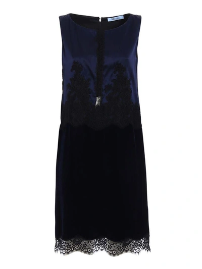 Shop Blumarine Lace-trimmed Shift Dress In Blue/black