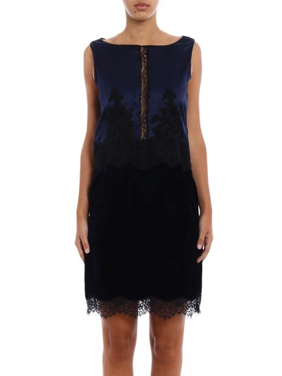 Shop Blumarine Lace-trimmed Shift Dress In Blue/black