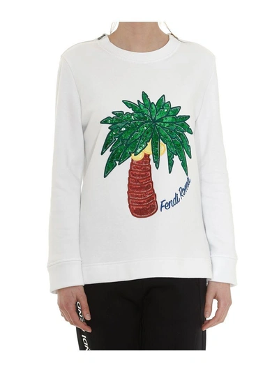 Shop Fendi Tropical Embroidery Sweatshirt In White