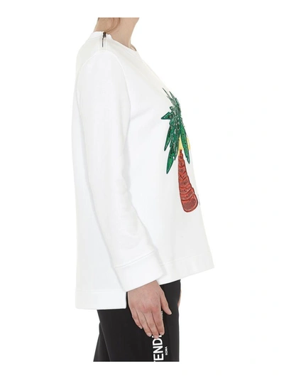 Shop Fendi Tropical Embroidery Sweatshirt In White