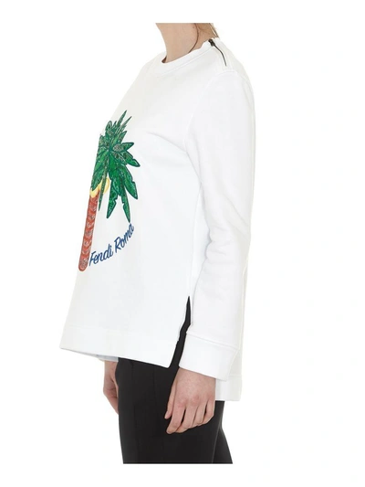 Shop Fendi Tropical Embroidery Sweatshirt In White