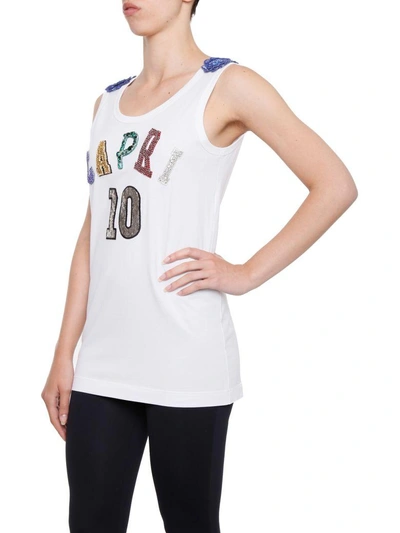 Shop Dolce & Gabbana Tank Top With Embellished Embroidery In Bianco Ottico|bianco