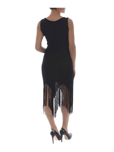 Shop Moschino Fringed Rib Knit Tank Dress In Nero