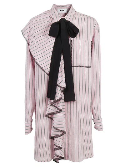 Shop Msgm Striped Dress In Pink