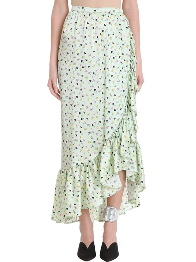 Shop Attico Ruffles Green Silk Skirt