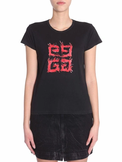 Shop Givenchy 4g Flame And Logo T-shirt In Nero