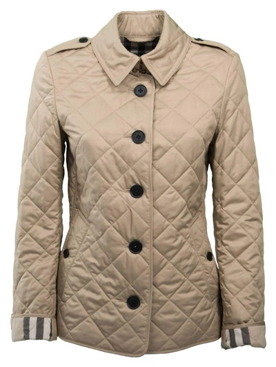 Shop Burberry Diamond Quilted Jacket In Canvas