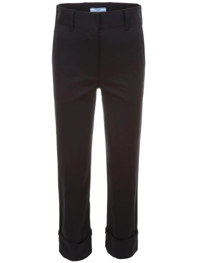 Shop Prada Stretch Drill Trousers In Nero (black)