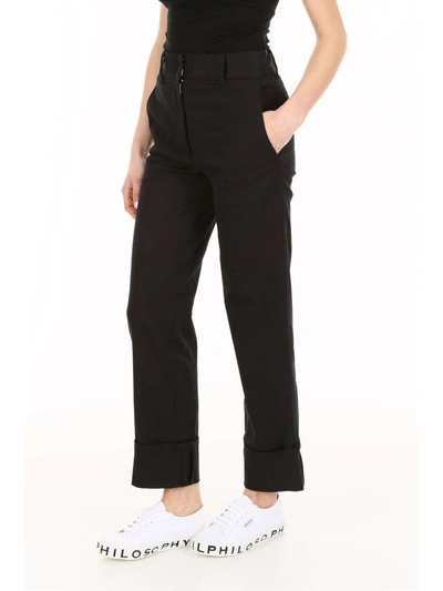 Shop Prada Stretch Drill Trousers In Nero (black)