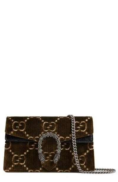 Shop Gucci Supermini Dionysus Double G Velvet Shoulder Bag - Brown In Brown/ Nero/ Black Diamond