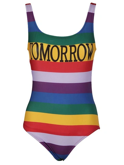 Shop Alberta Ferretti Striped Swimsuit