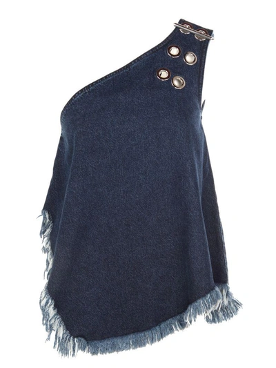 Shop Marques' Almeida Marquesalmeida Strap Sleeve Denim Top In Indigo