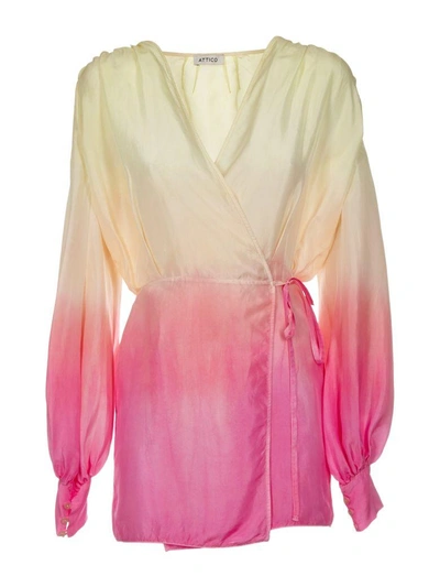 Shop Attico Ombre Wrap Dress In Giallo-rosa