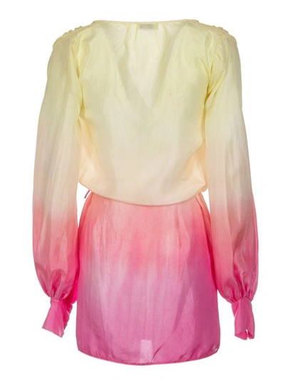 Shop Attico Ombre Wrap Dress In Giallo-rosa