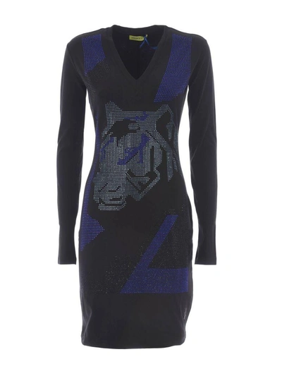 Shop Versace V-neck Dress In Nero