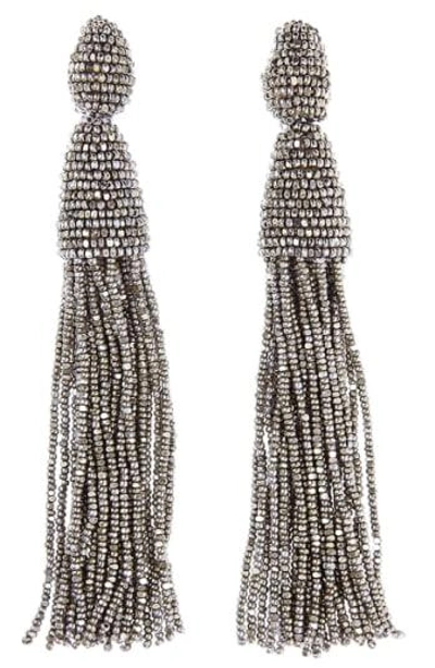 Shop Oscar De La Renta Long Tassel Drop Clip Earrings In Champagne