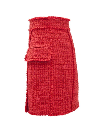 Shop Balmain Short Red Tweed Skirt. In Rosso