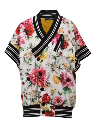 Shop Dolce & Gabbana Floral Bomber In Bianco/multicolor