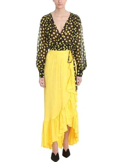 Shop Attico Ruffles Yellow Silk Skirt