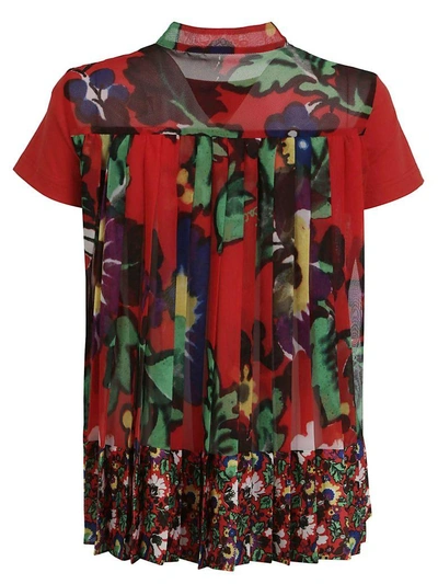 Shop Sacai Flower Pleated Back T-shirt In Red