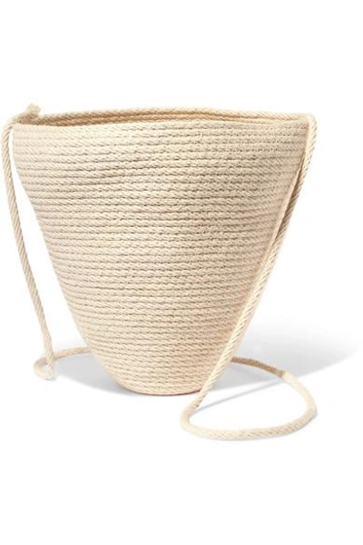 Shop Catzorange Woven Cotton Bucket Bag In Beige