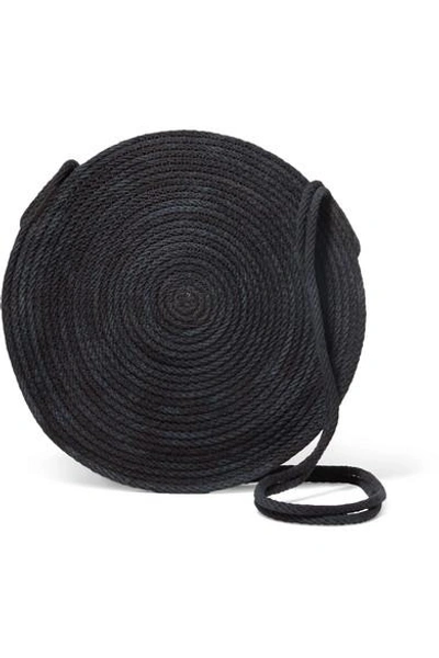 Shop Catzorange Circle Woven Cotton Shoulder Bag In Black