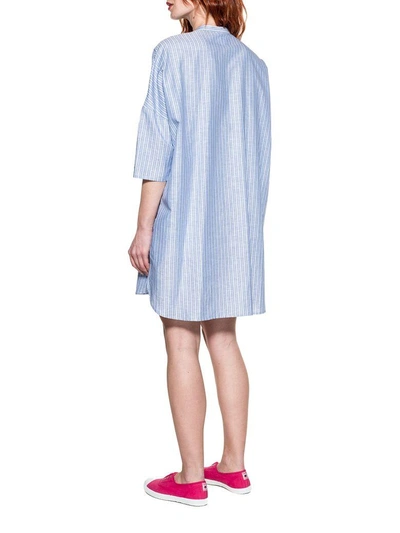 Shop Bagutta Light Blue/white Striped Linen Dress In Basic
