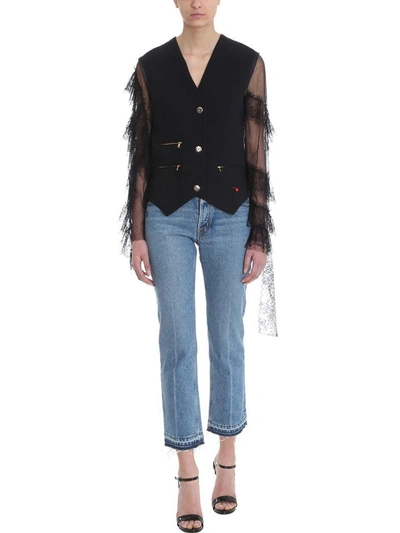 Shop Giacobino Black Linen And Cotton Blend Lace Sleeve Jacket