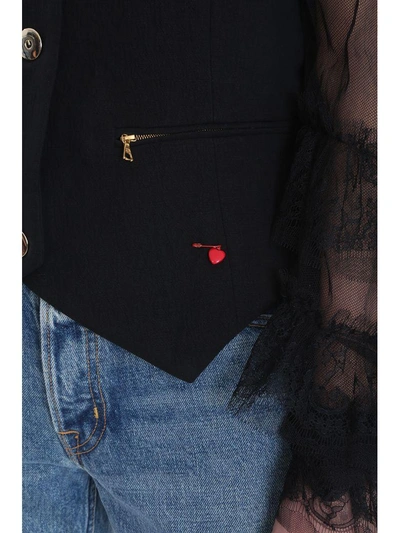 Shop Giacobino Black Linen And Cotton Blend Lace Sleeve Jacket