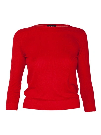 Shop Apc A.p.c. Ribbed Crew Neck Jumper Sweater In Rouge