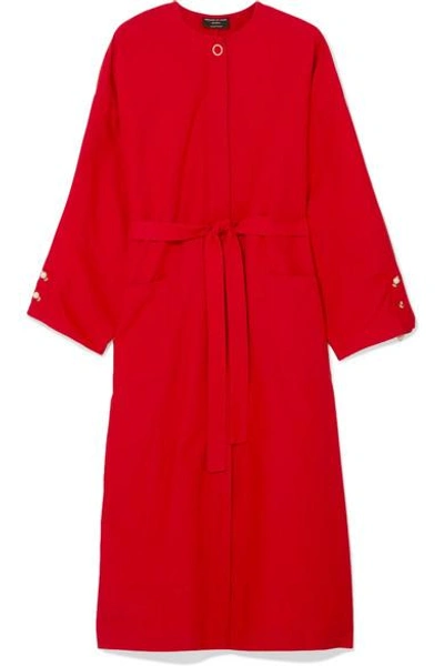 Shop Mother Of Pearl Faux Pearl-embellished Cotton-poplin Dress In Red