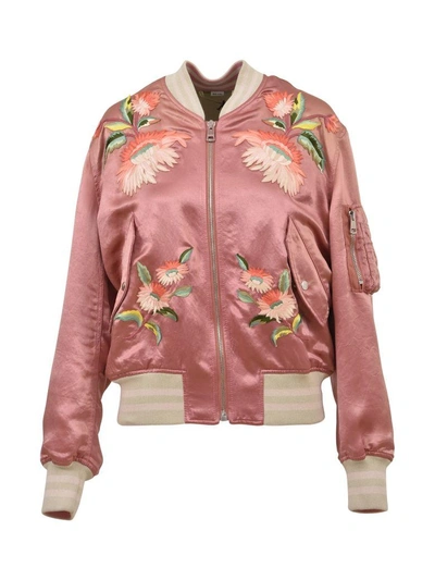 Shop Gucci Embroidered Bomber In Pink