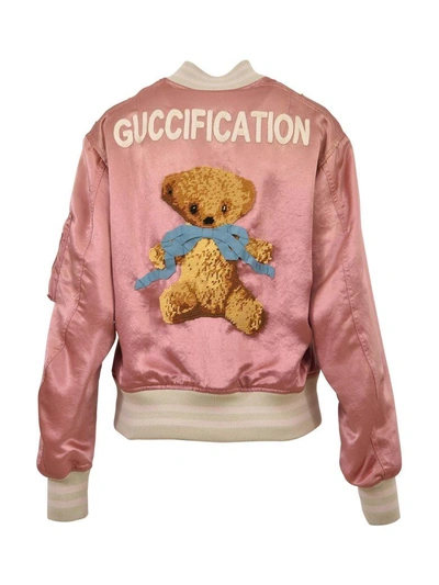 Shop Gucci Embroidered Bomber In Pink