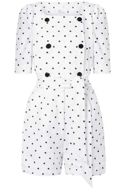 Shop Lisa Marie Fernandez Diana Double-breasted Embroidered Polka-dot Linen Playsuit In White