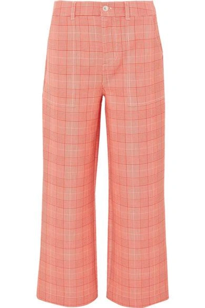 Shop Ganni Checked Cady Wide-leg Pants In Red