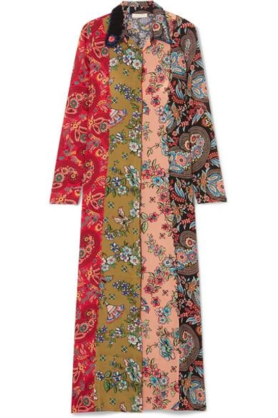 Shop Anjuna Augustina Crochet-trimmed Printed Silk Crepe De Chine Robe In Red