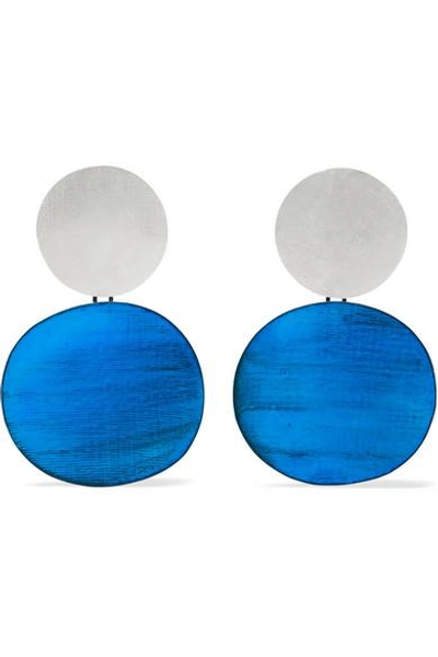 Shop Annie Costello Brown Skye Oxidized Silver Earrings In Blue