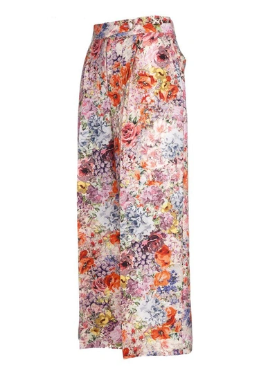 Shop Valentino Floral Wide Trousers In Ek0