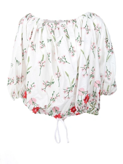 Shop Marques' Almeida Marques'almeida Floral Off Shoulder Blouse In White Multi