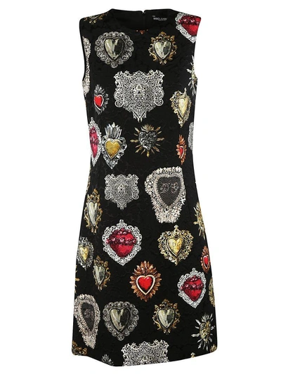 Dolce & Gabbana Sacred Heart Print Mini Dress In Black | ModeSens