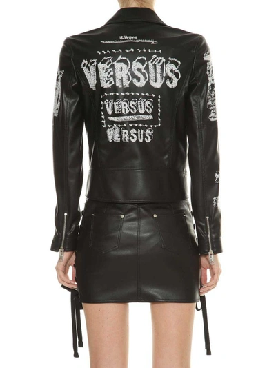 Shop Versus Biker Jacket With Prints And Embroideries In Black-multi