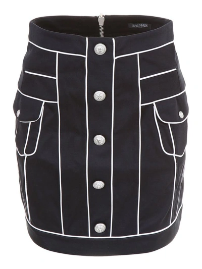 Shop Balmain Cotton Mini Skirt In Noir+blanc|nero
