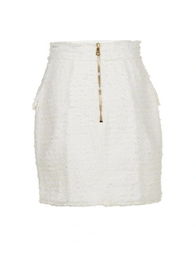 Shop Balmain Button-embellished Skirt In Bianco
