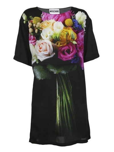 Shop Moschino Floral Mini Dress In Black