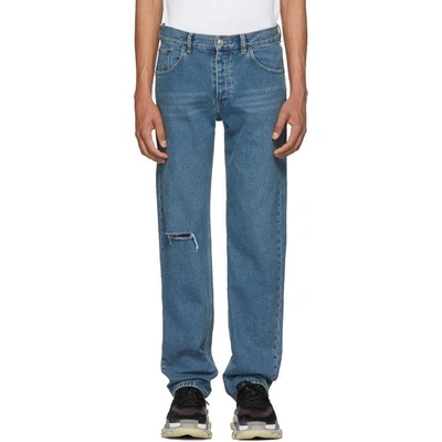 Shop Balenciaga Blue Knee Hole Archetype Jeans In 4040bleach
