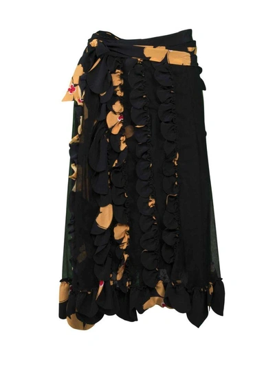 Shop Simone Rocha Scalloped Floral Skirt In Black
