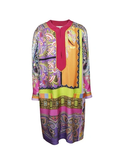 Shop Etro Flower Print Dress In Multicolor