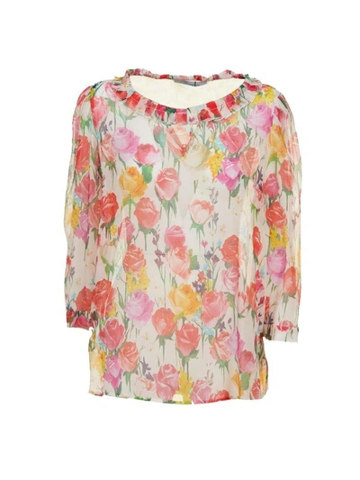 Shop Blumarine Floral Blouse In Bianco Multicolor